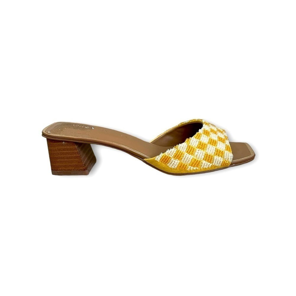 Who What Wear Yellow Beaded Slide Sandals | Block Heel Mules | Size 6.5